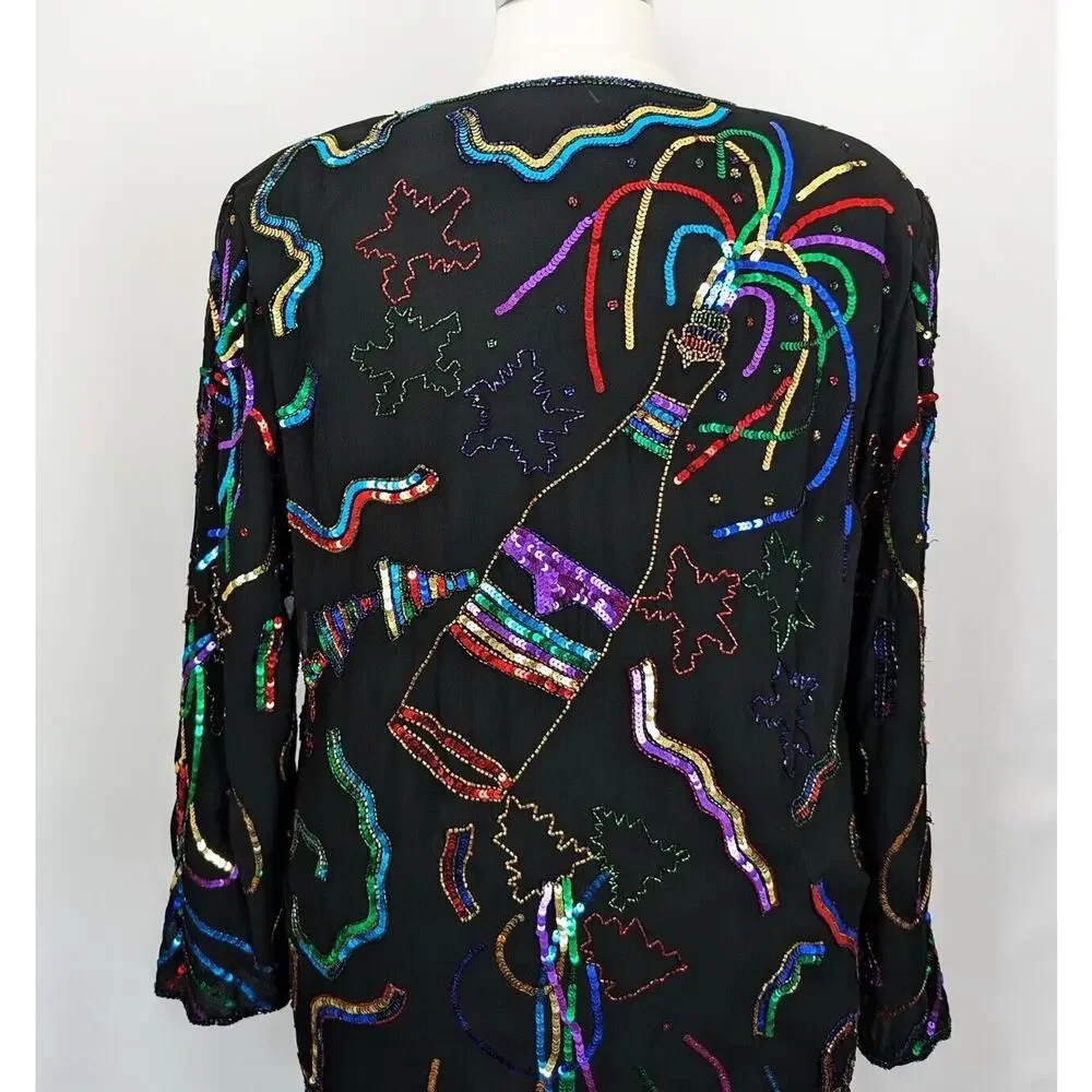 French Collizini Jacket Black Colorful Glamoratti Sequin Women's Size 2X New